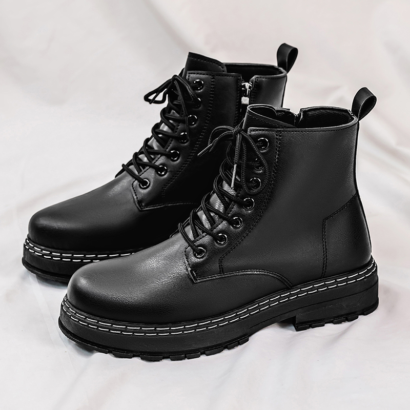 Fashion Men'S Boots - 4-Jahreszeiten-Motorradstiefel aus schwarzem Lackleder für Herren
