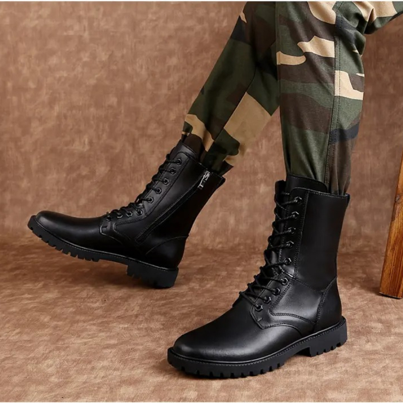 Mens Fashion Combat Boots - Herren Lederstiefel bis zur Wadenmitte, klassisches