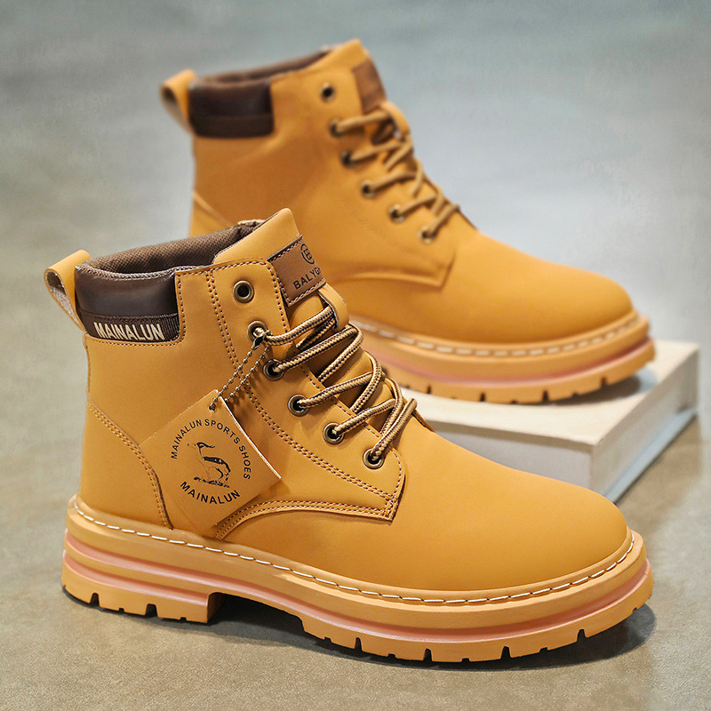 Yellow Men'S Fashion - Klassische Herren-High-Top-Stiefel, hochwertige gelbe Lederstiefel, modische