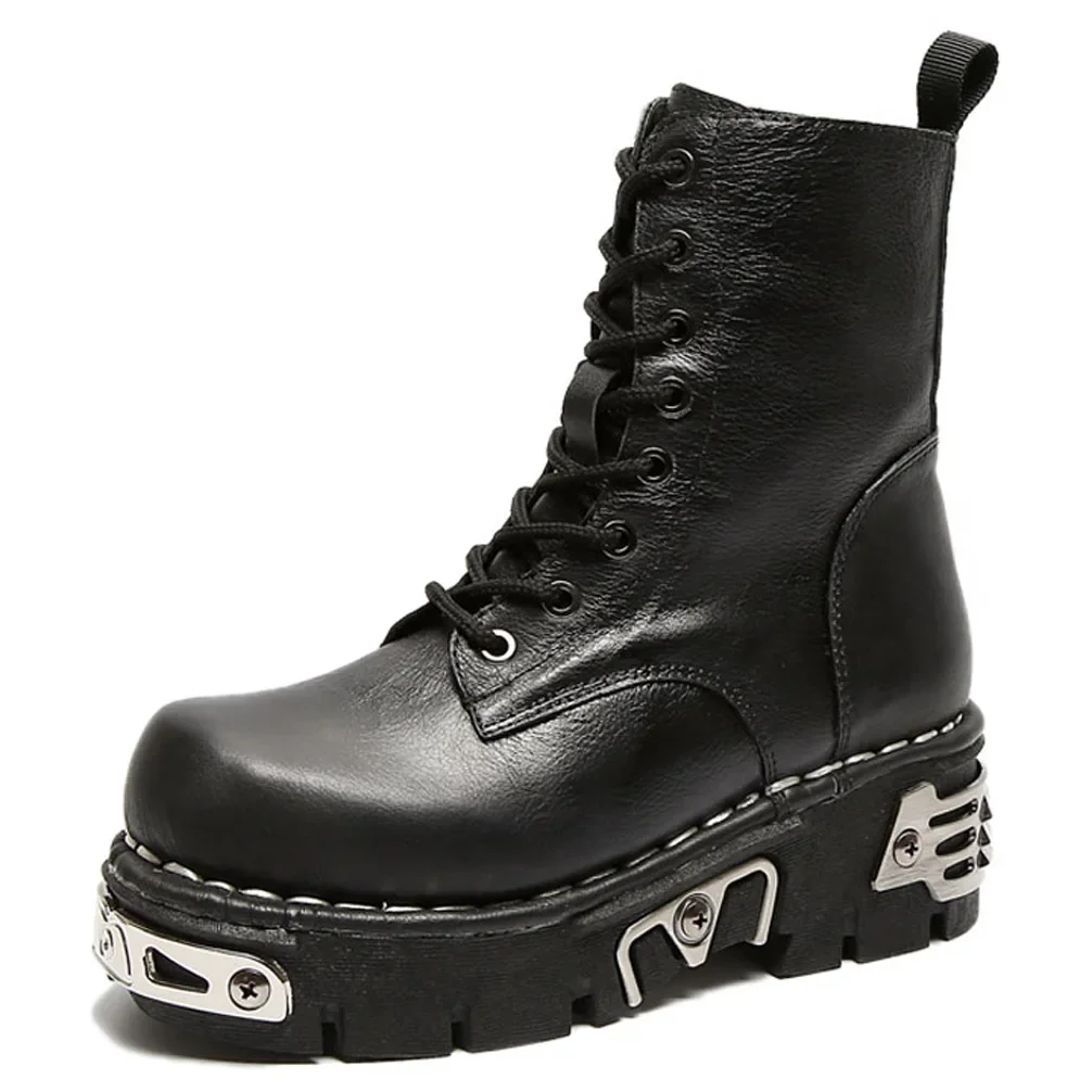 Mens Fashion Combat Boots - Neue Modische Punk Herren Echtleder Motorradstiefel