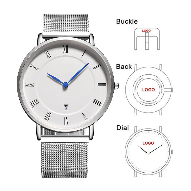 Men'S Fashion Logo - B-8210N Edelstahl-Netzarmband Klassische Schlichte Herren-Geschäftsuhr mit
