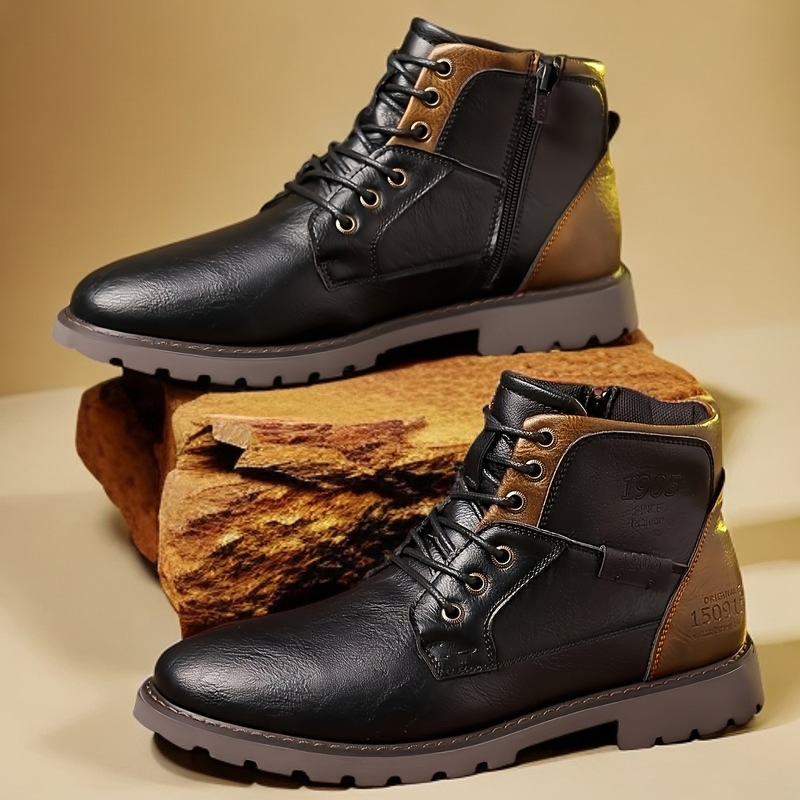 Mens Fashion Combat Boots - Leder-Herren-Stiefeletten in Übergröße, hohe Schuhe für
