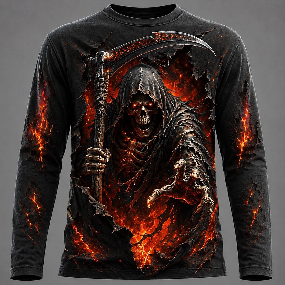 Mens Fashion Summer - Halloween Herren 3D Grafik Bedrucktes Langarm-T-Shirt