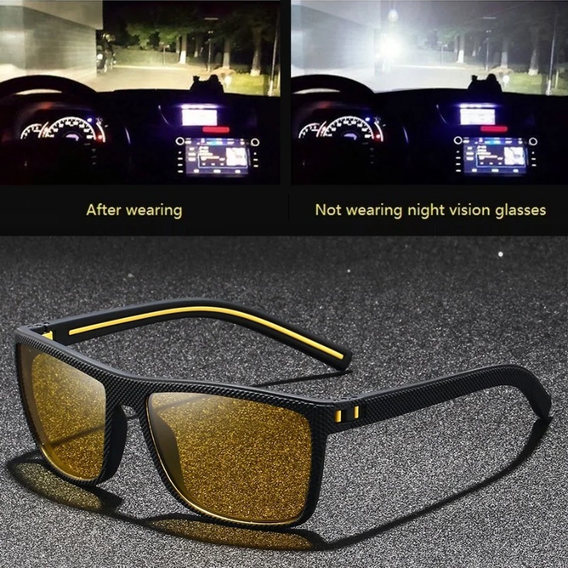 Yellow Men'S Fashion - Modische Vintage Quadratische Gelbe Nachtsichtbrille Reduziert