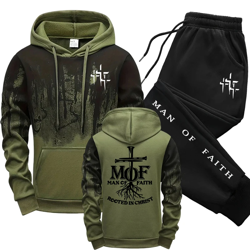 Mens Fashion Casual Outfits - Man of Faith Herren-Trainingsanzug Hoodie &