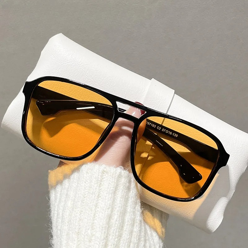 Yellow Men'S Fashion - Quadratische Doppelbrücken-Sonnenbrille für Damen, Retro-Shades UV400,
