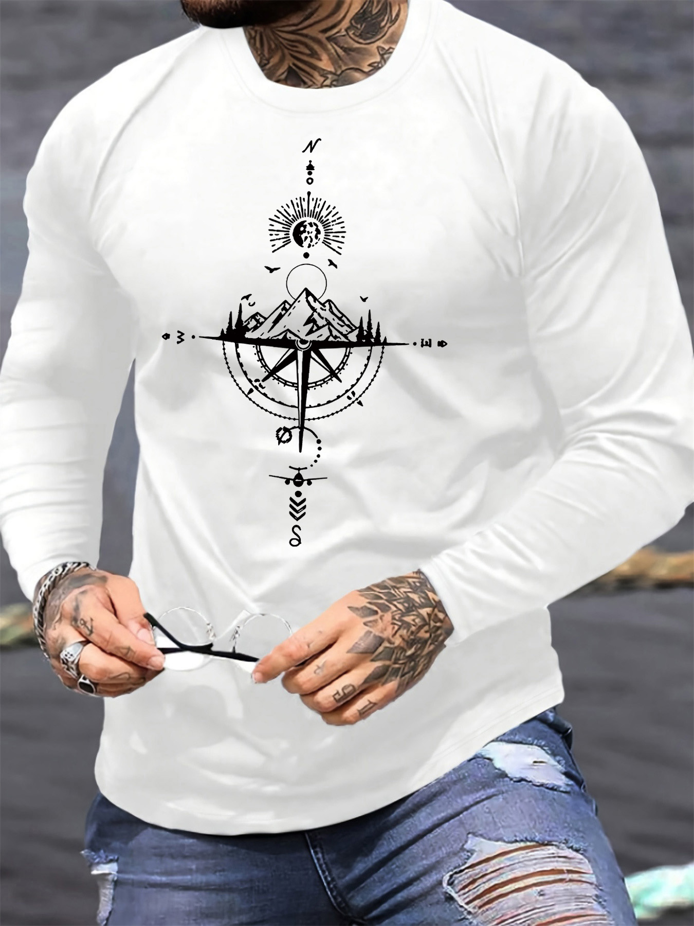 Mens Fashion Summer - 100 % reine Baumwolle, langärmeliges, lockeres,