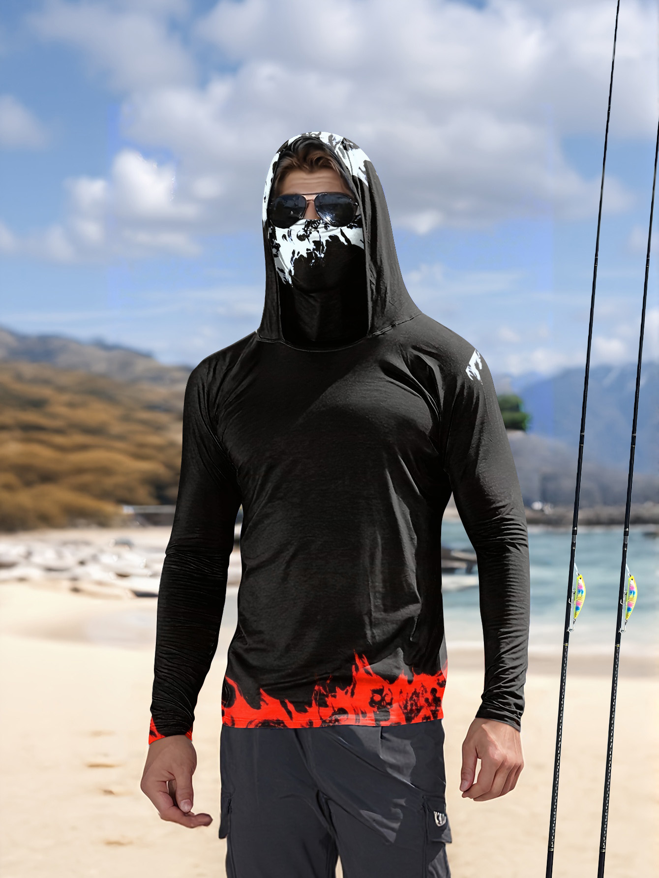 Mens Fashion Summer - Herren Angelhemd mit Kapuze, langärmlig, Angelbekleidung,