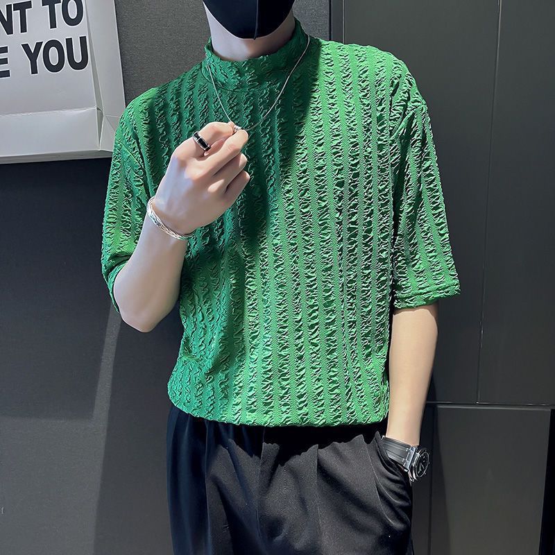 Men'S Fashion Looks 2026 - Herren Premium-Look Eisseide Mock Neck Kurzarm-T-Shirt
