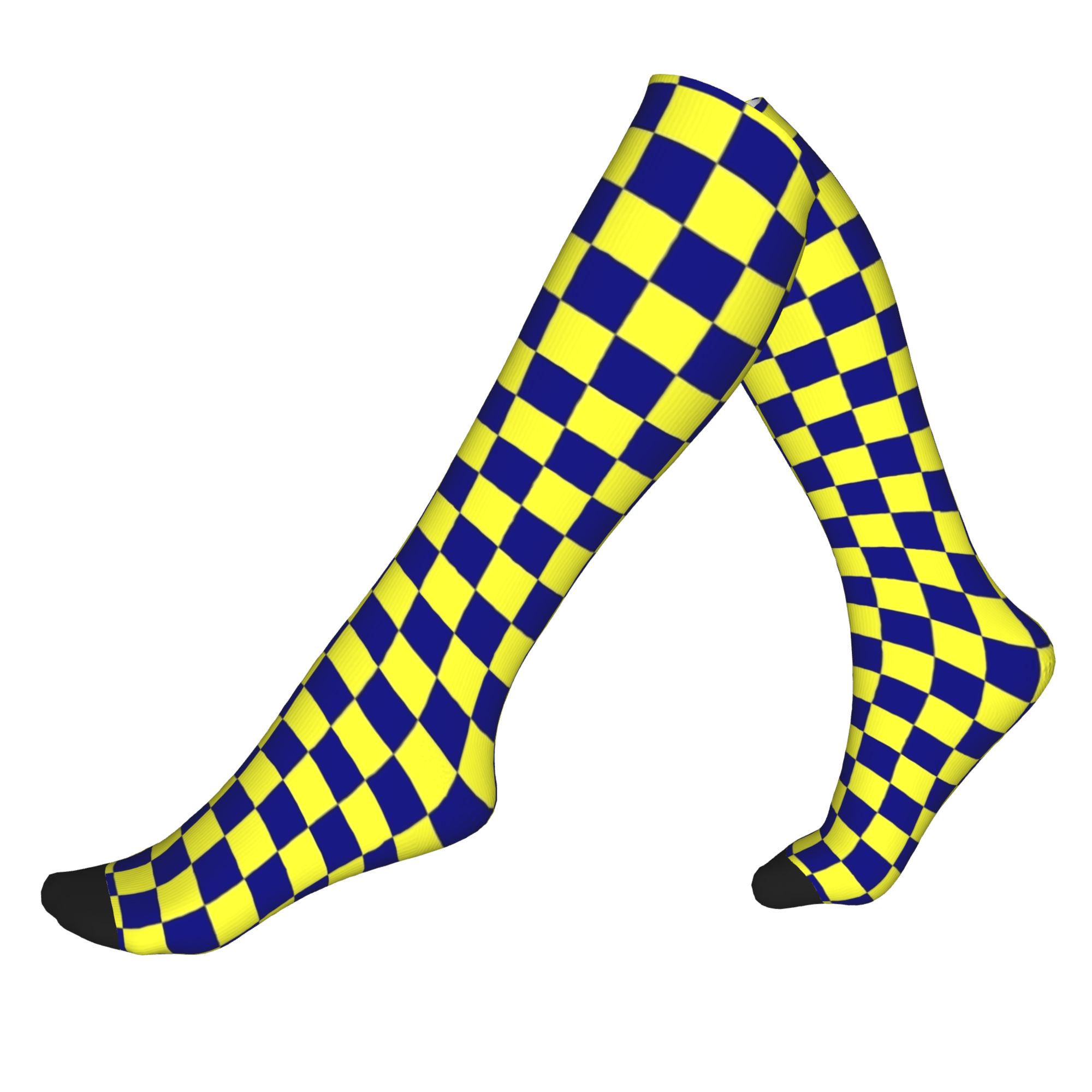 Yellow Men'S Fashion - Elektrisch gelbe und marineblaue karierte Socken