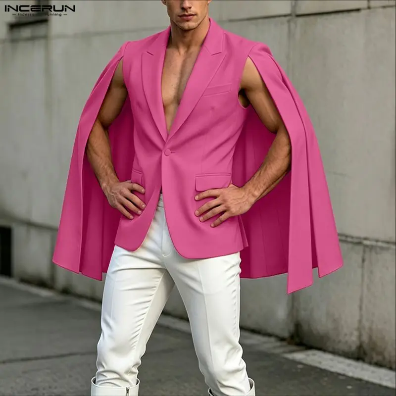 Mens Fashion Poncho - INCERUN Herren Unregelmäßiger Blazer Einfarbiger Umhang