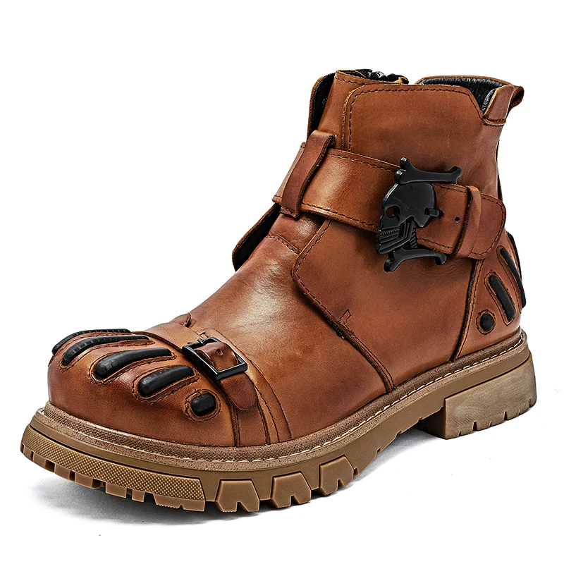 Mens Fashion Combat Boots - Neue Modische Herren Echtleder Goth Skull