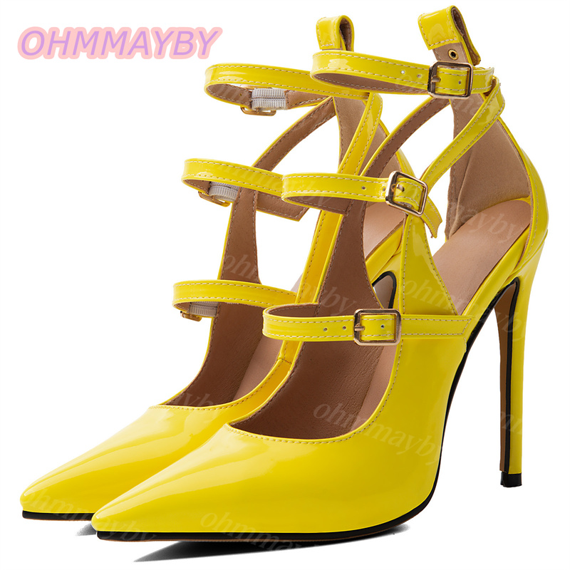 Yellow Men'S Fashion - Damen Stiletto-Pumps mit Hohlmuster, Gelbes Lackleder,