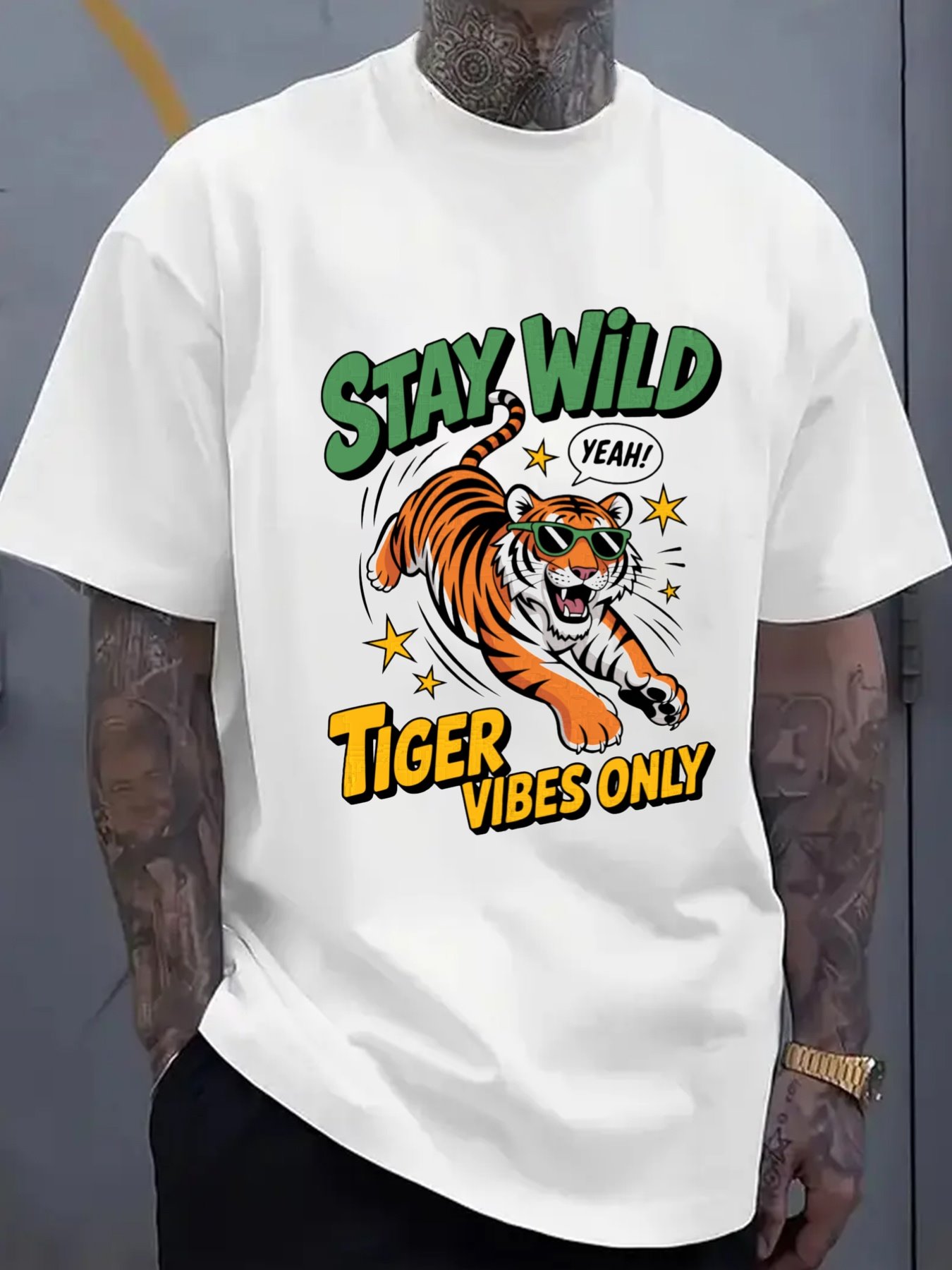 Men'S Fashion Looks 2026 - Wild Tiger Style Herren-T-Shirt Weiß Bedruckt