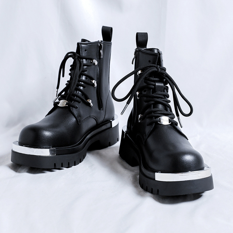 Mens Fashion Combat Boots - Herren Motorrad-Kampfstiefel Modische Schwarze Schnürstiefel mit