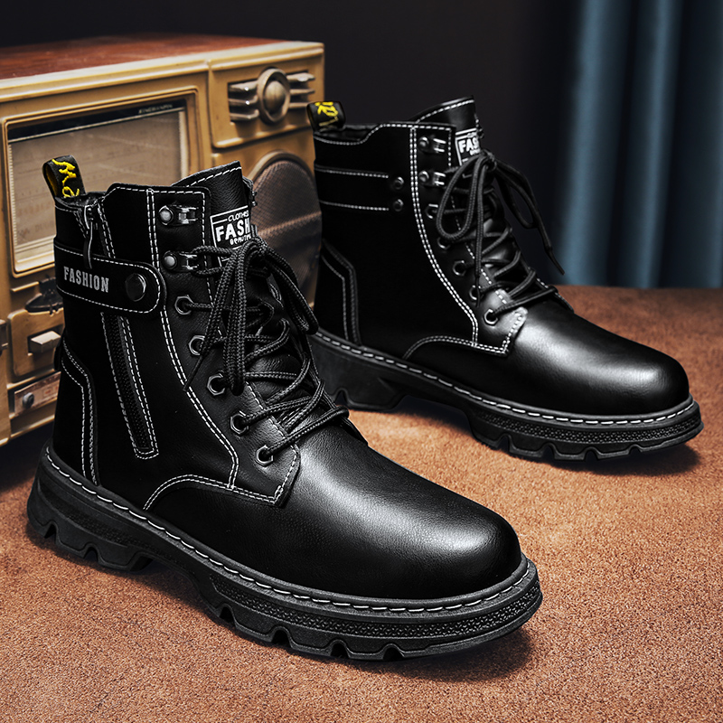 Mens Fashion Combat Boots - Herrenschuhe, Modische Sicherheitsstiefel, Schwarze High-Top-Lederstiefel, Outdoor-Schuhe