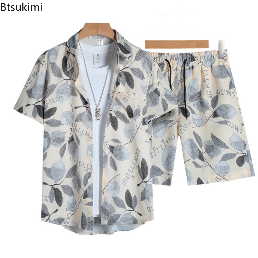 Mens Fashion Casual Outfits - 3D-Gedrucktes Herren-Kurzarm-Hemd-Set Sommer Mode Lässiges Dünnes