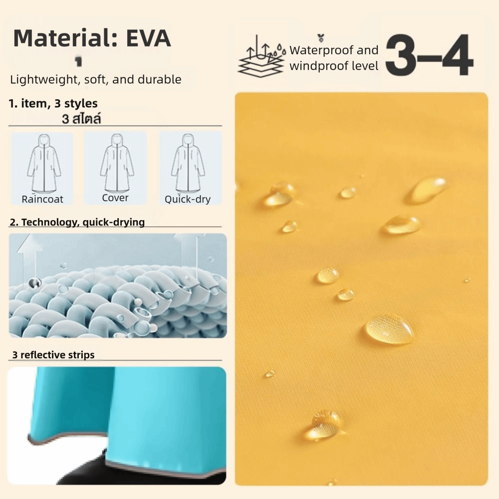 Mens Fashion Poncho - Modischer EVA-Regenponcho, wasserdicht, doppellagige Ärmel, Poncho