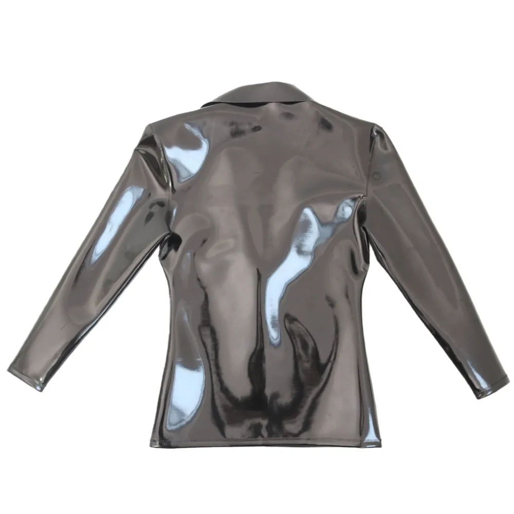 Men'S Fashion V Neck T Shirts - Herren Langarm-T-Shirts Mode PVC-Stoff Latex Doppelseitige