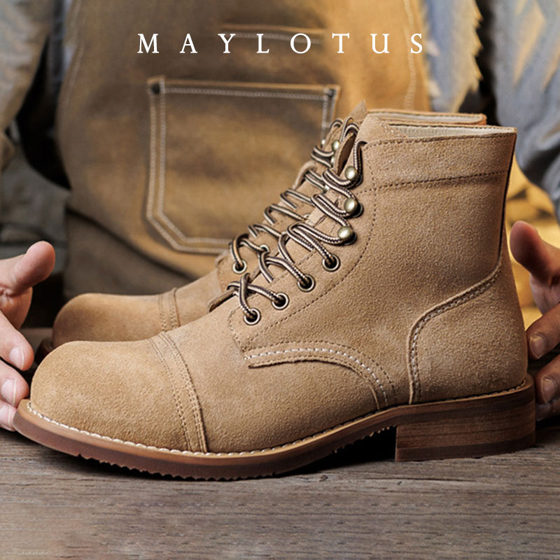 Fashion Men'S Boots - Wildlederstiefel mit Goodyear-Rahmennaht, robuste Motorradstiefel im