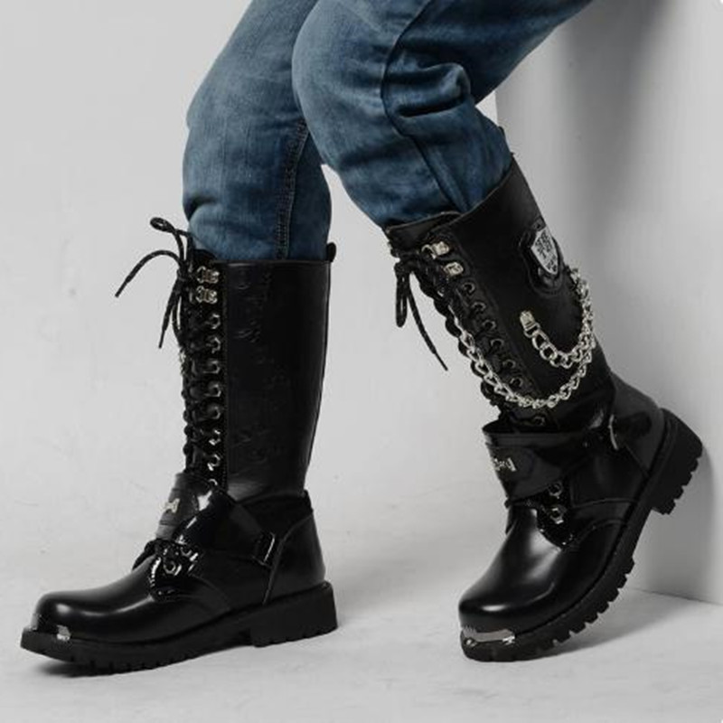 Mens Fashion Combat Boots - Modische Herren-Motorradstiefel, atmungsaktive Combat Boots, Gothic
