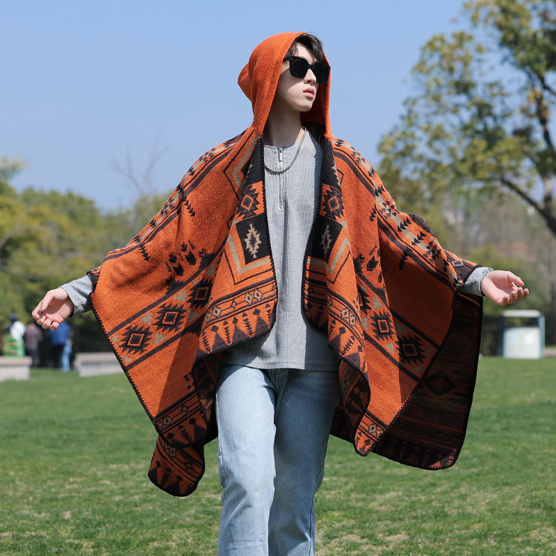 Mens Fashion Poncho - Herren-Poncho, imitiert Kaschmir, Alpaka-Stil, ethnischer Windjacke,
