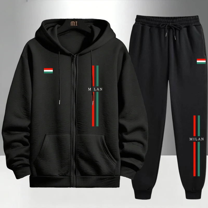Mens Fashion Urban - 2026 Italien Bedrucktes Herren-Set Reißverschluss-Hoodie und