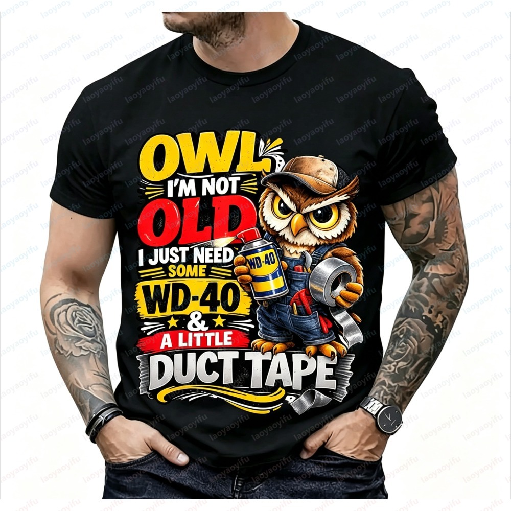 Mens Fashion In 40S - Modisches Herren-Sommer-Kurzarm-T-Shirt mit Eulen-Print „I'm Not