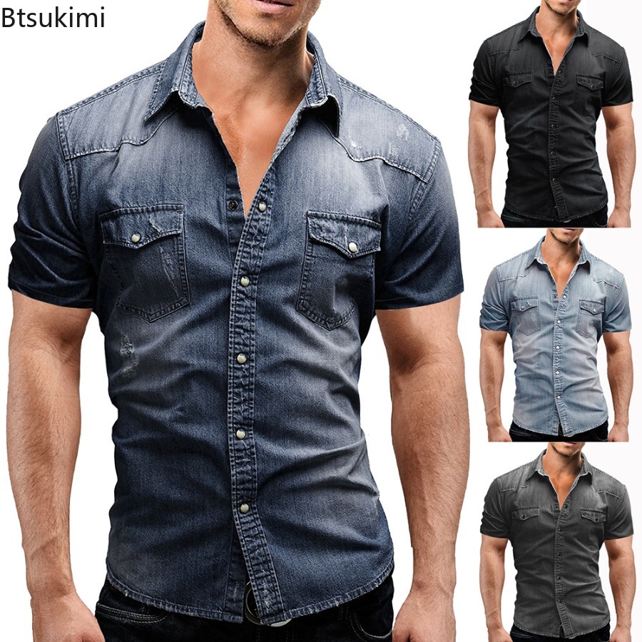 Jeans Shirt Fashion For Men - Neue 2026 Herren Elastische Slim-Fit Jeanshemden