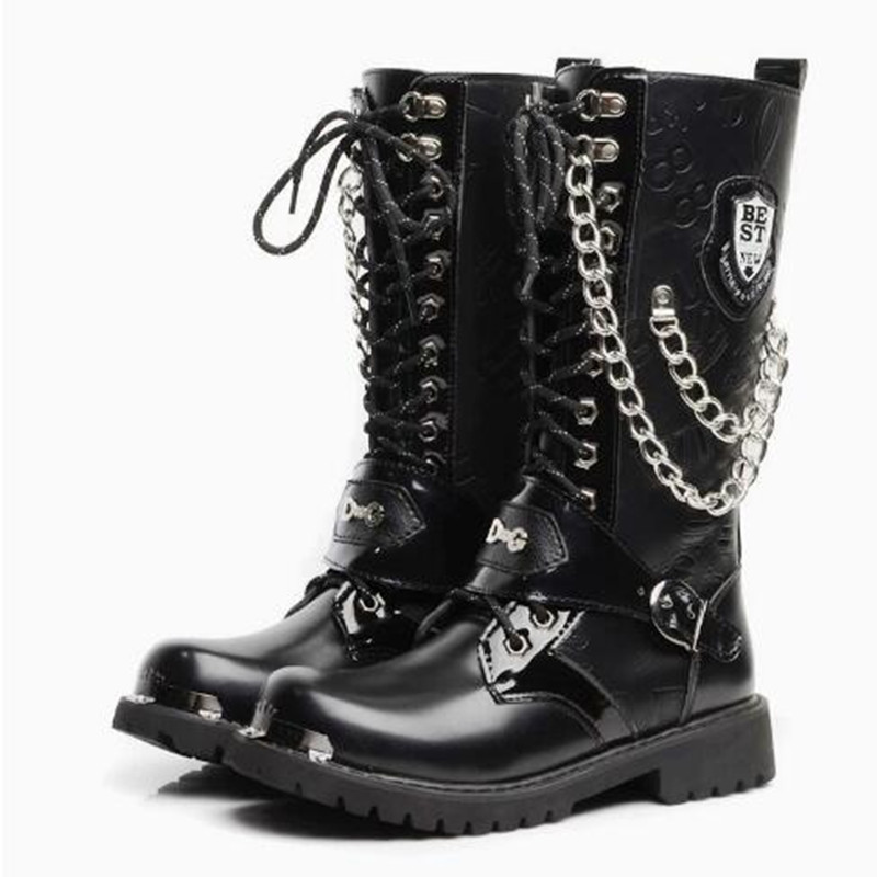 Mens Fashion Combat Boots - Herren Mode Motorradstiefel Halbhohe Atmungsaktive Kampfstiefel