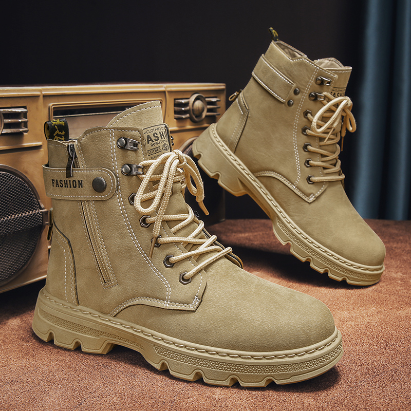 Mens Fashion Combat Boots - Herrenschuhe, Modische Sicherheitsstiefel, Schwarze High-Top-Lederstiefel, Outdoor-Schuhe