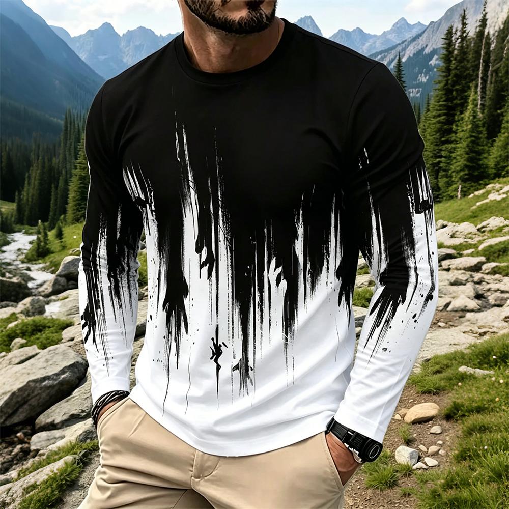Men'S Spring Fashion - Herren Gradient Ink Splash Langarm-T-Shirt Lässige