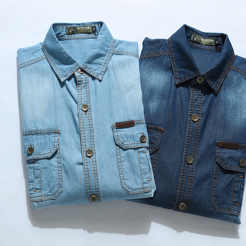 Jeans Shirt Fashion For Men - Neue Modische Herren Hellblaue Langarm-Freizeithemden aus