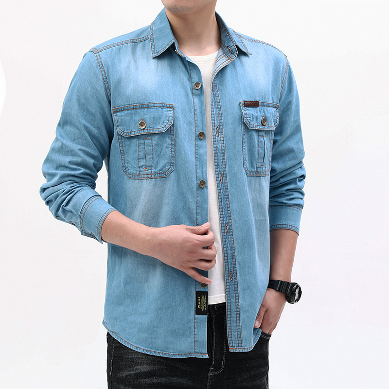Neue Modische Herren Hellblaue – Jeans Shirt Fashion For Men Bewertung und Preis